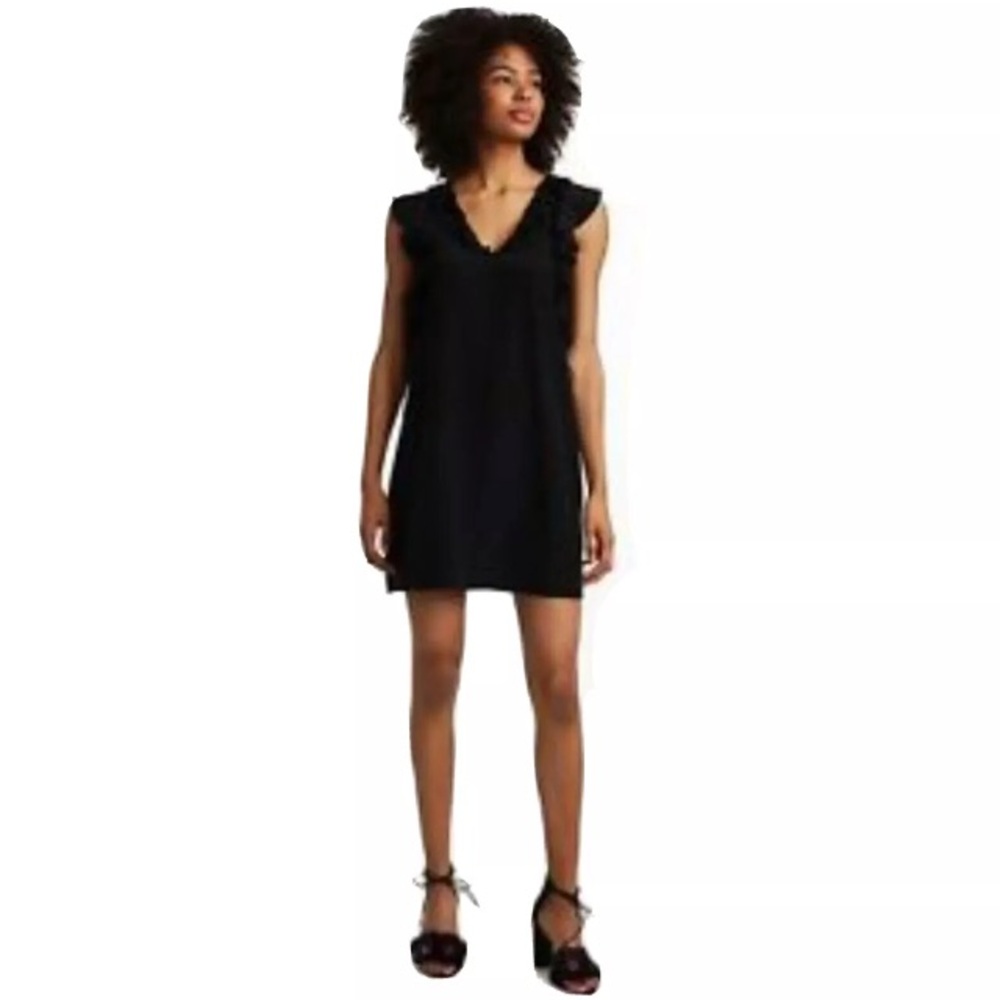 CLUB MONACO WOMEN Black Sleeveless Kiefira Ruffles V Neck Silk Top Mini Dress 0